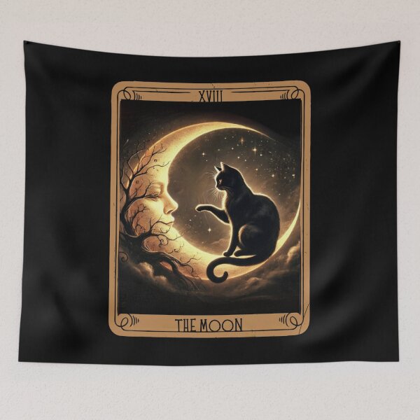 Item preview, Crescent moon black cat tarot card designed and sold by MilkyForest.