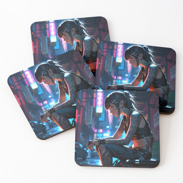 Item preview, Cool Anime Manga Cyber Punk Girl with tattoos and Neon Lights designed and sold by Vintage Designs +.