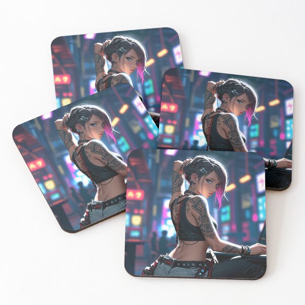 Item preview,  Cool Anime Manga Cyber Punk Girl with tattoos and Neon Lights designed and sold by Vintage Designs +.