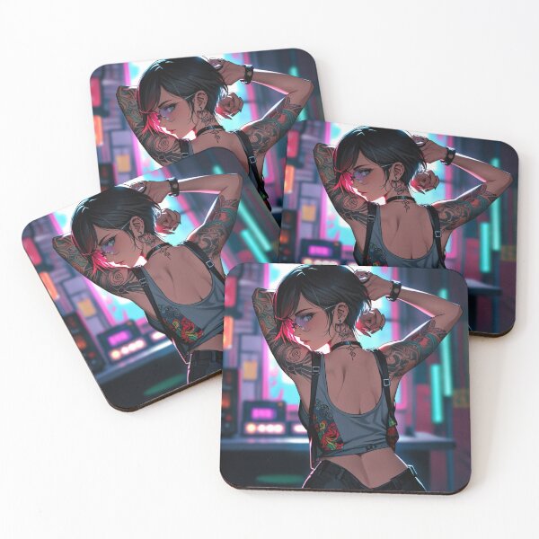 Item preview, Cool Anime Manga Cyber Punk Girl with tattoos and Neon Lights designed and sold by Vintage Designs +.