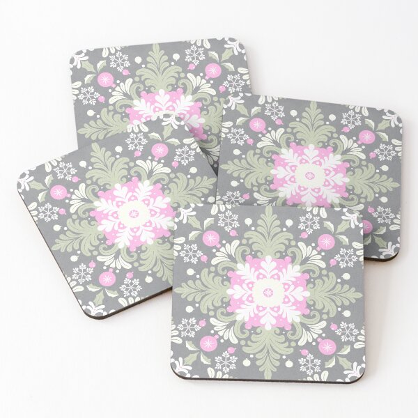Item preview, Winter Snowflake Damask - Green - Grey - Pink - White  designed and sold by Fezzyboo.