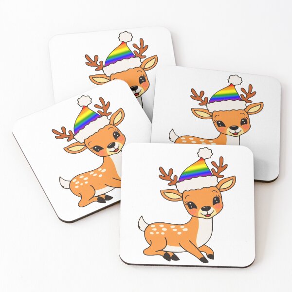 Item preview, Festive Reindeer with LGBTQ Rainbow Flag Santa Hat | Cute LGBTQ Christmas Design designed and sold by Travelslightly.