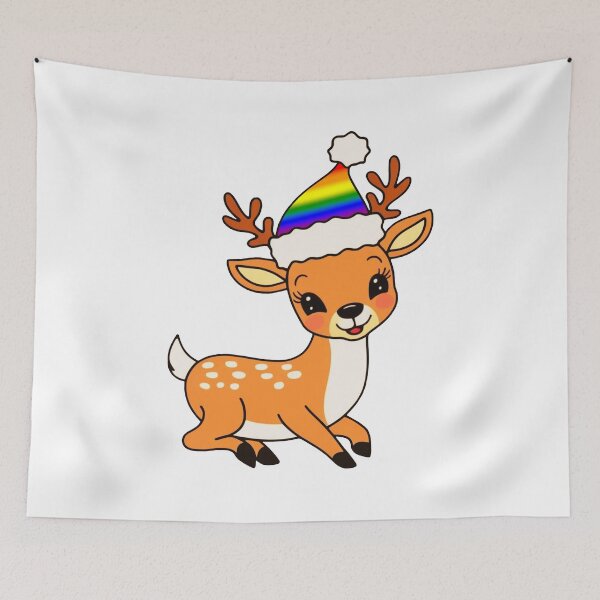 Item preview, Festive Reindeer with LGBTQ Rainbow Flag Santa Hat | Cute LGBTQ Christmas Design designed and sold by Travelslightly.