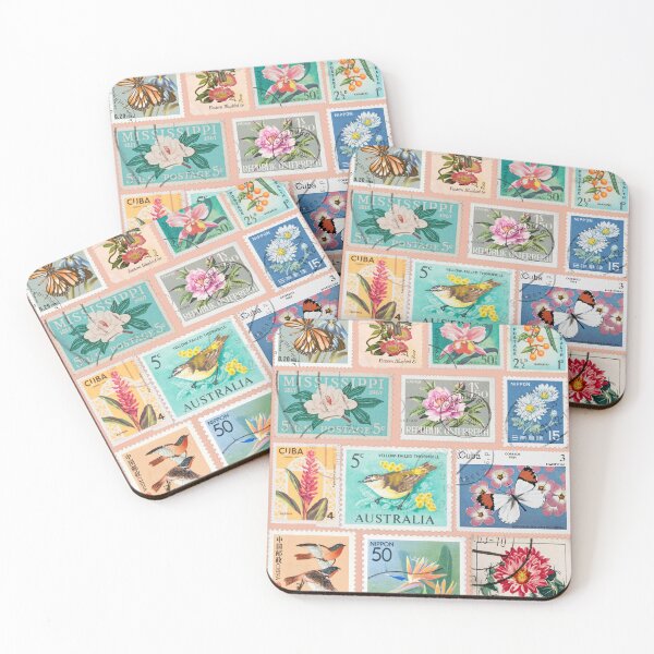 Item preview, Boho vintage postal stamps, floral and bird patterns from very different places designed and sold by coloursforkids.