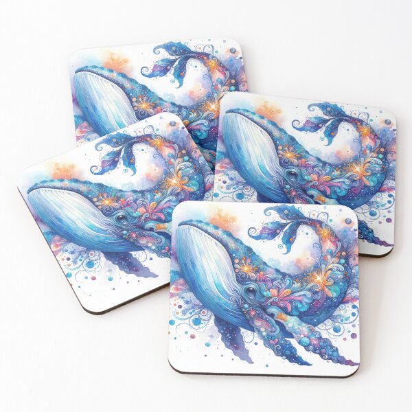 Item preview, Watercolor Illustration of Whimsical Celestial Whale with glitter effect. designed and sold by ideandesign.