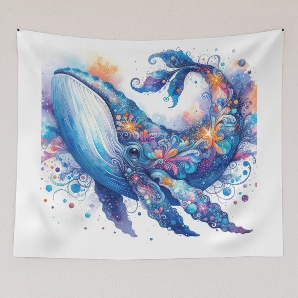 Item preview, Watercolor Illustration of Whimsical Celestial Whale with glitter effect. designed and sold by ideandesign.
