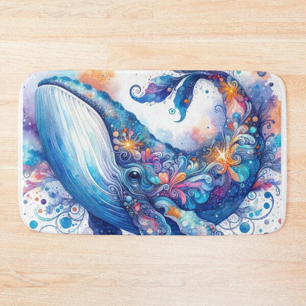 Item preview, Watercolor Illustration of Whimsical Celestial Whale with glitter effect. designed and sold by ideandesign.