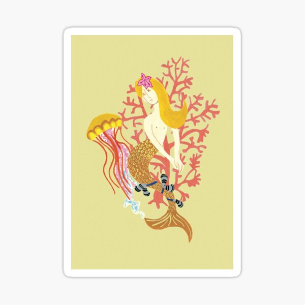 La petite sirène, jaune, méduse, algue Sticker
