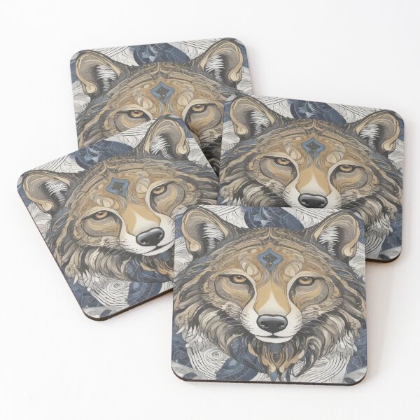 Item preview, stylized wolf's head is depicted with intricate patterns and a blend of earth tones designed and sold by InezPhotography.