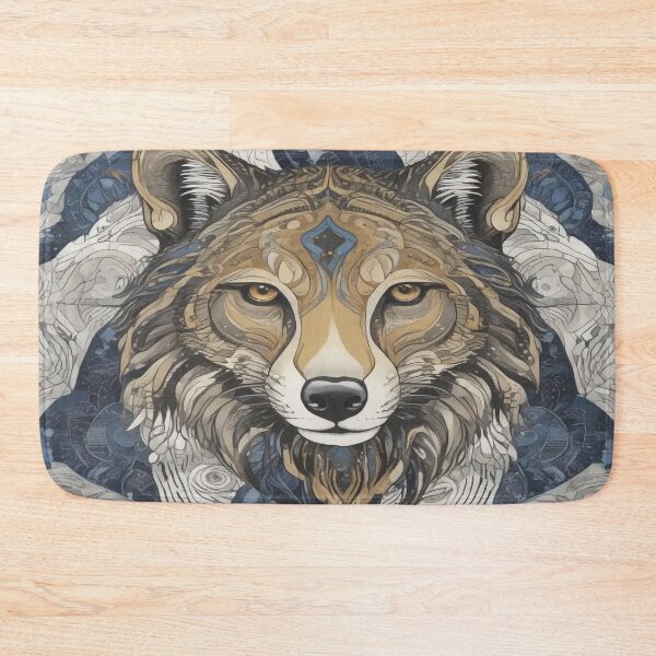 Item preview, stylized wolf's head is depicted with intricate patterns and a blend of earth tones designed and sold by InezPhotography.