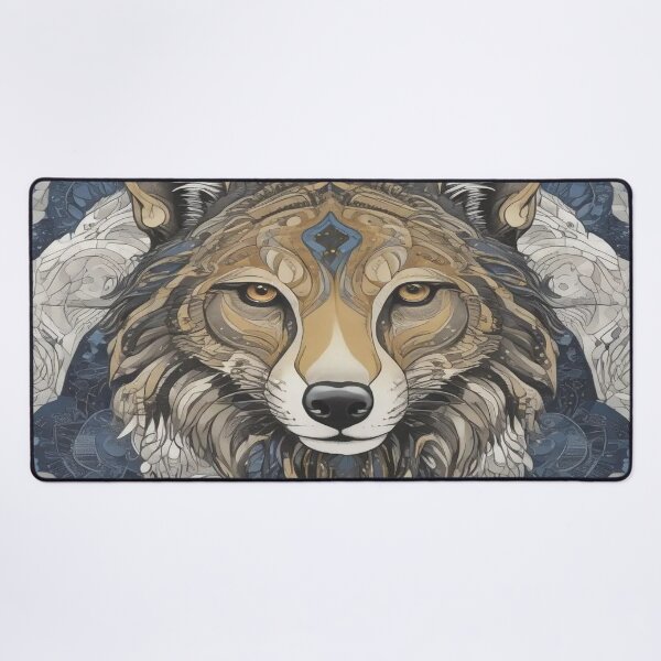 Item preview, stylized wolf's head is depicted with intricate patterns and a blend of earth tones designed and sold by InezPhotography.