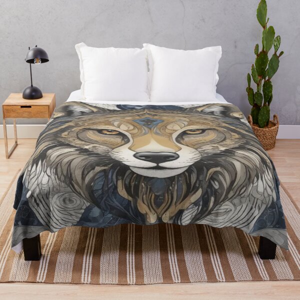 Item preview, stylized wolf's head is depicted with intricate patterns and a blend of earth tones designed and sold by InezPhotography.
