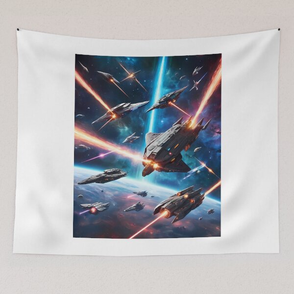 Item preview, Laser Starfighter Battles Landscape Deep Space Planets Star designed and sold by ART ATTACK ZONE.