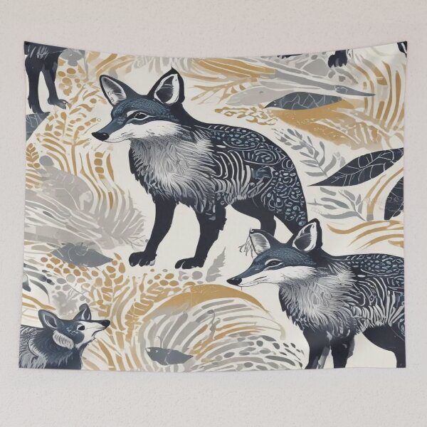 Item preview, Stylized foxes with intricate patterns overlay a background of abstract leaves and foliage designed and sold by InezPhotography.