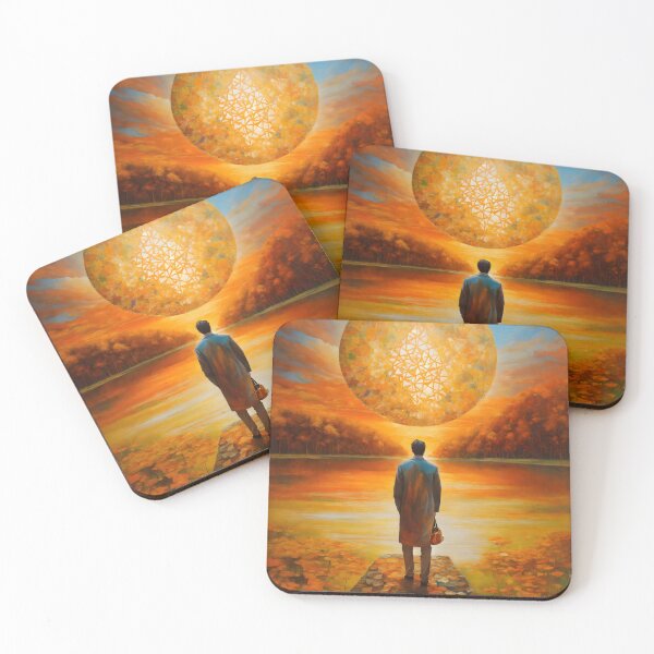Item preview, Back view of a man standing alone at the edge of a bridge looking up ahead at what looks like the moon hanging like a chandelier in the sky.  designed and sold by Mchimeziri.