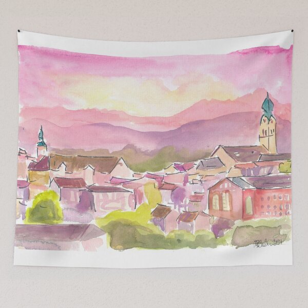Item preview, Rosenheim Chiemgau Cityview with Mountains designed and sold by artshop77.