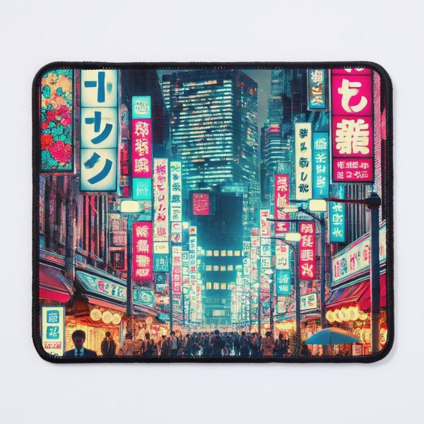 Item preview, A Vibrant Tokyo Street at Night with a Neon Glow designed and sold by KishShop.