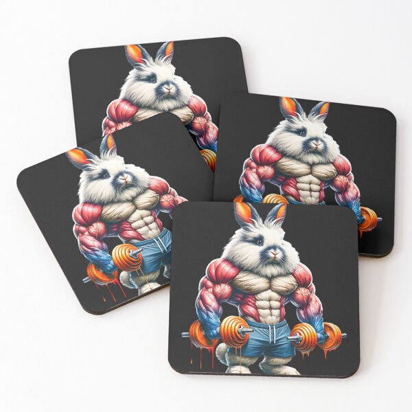 Item preview, Muscular bunny with dumbells designed and sold by AwesomeBeyondLimits.