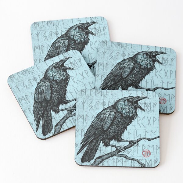 Item preview, Viking Raven with Runes, Corvid corvus corax designed and sold by HaggisVitae.