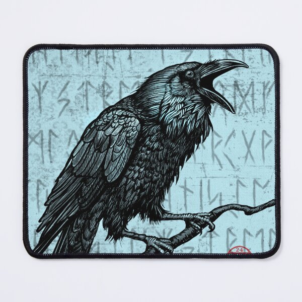 Item preview, Viking Raven with Runes, Corvid corvus corax designed and sold by HaggisVitae.