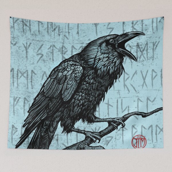 Artikelvorschau, Wikinger Rabe mit Runen, Corvid Corvus Corax entworfen und verkauft von HaggisVitae.
