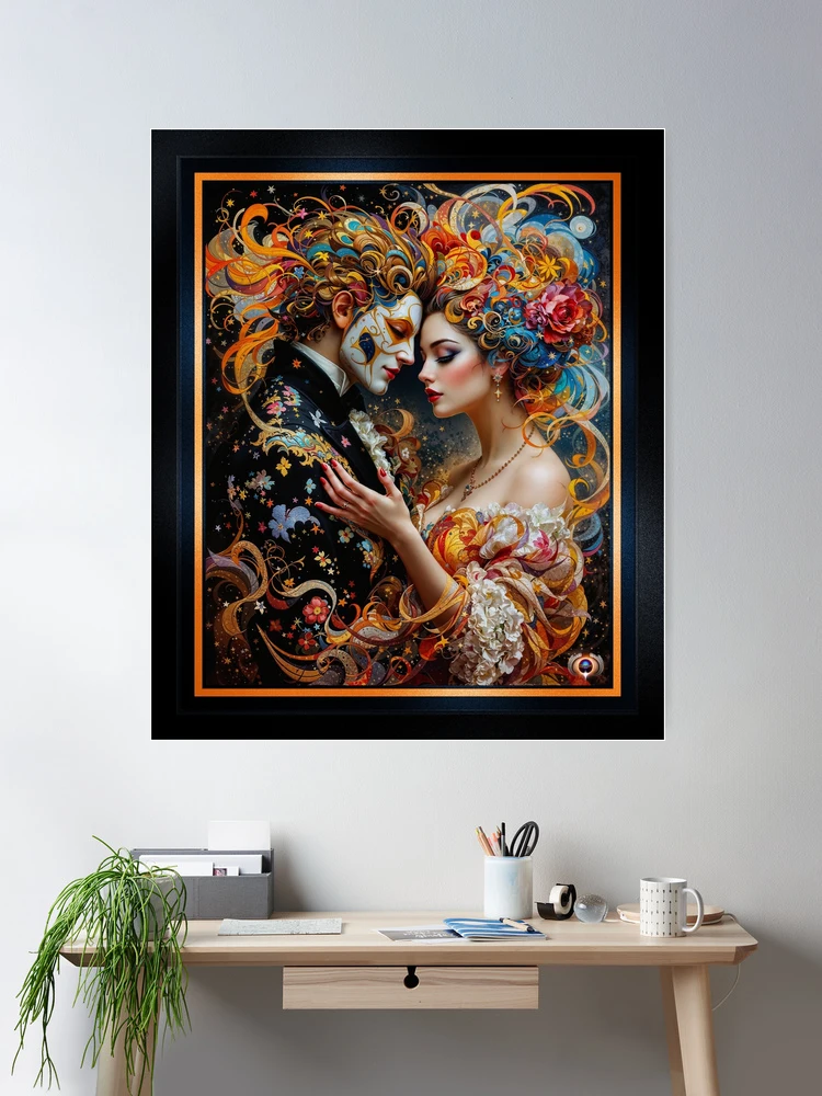 The Enchanting Dance A Romantic Passionate Fantasy In Masquerade Attire Captivating AI Concept Art by Xzendor7 Wall Decor Poster Art Print