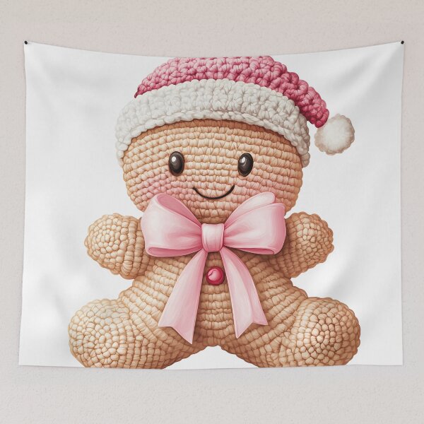 Item preview, Cute Christmas Gingerbread Man in Pink & White Crochet  designed and sold by AnnDesignStudio.