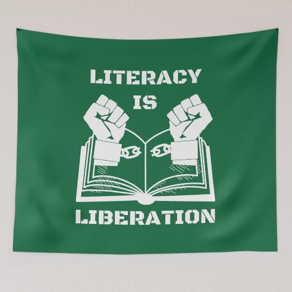 Item preview, Literacy is Liberation White designed and sold by LibraryFriends.