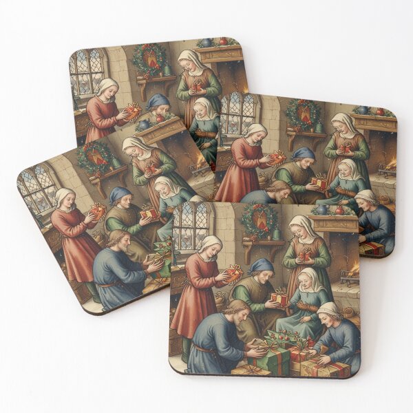 Item preview, Familia medieval envolviendo regalos de Navidad juntos designed and sold by The Enchanted Treasury.