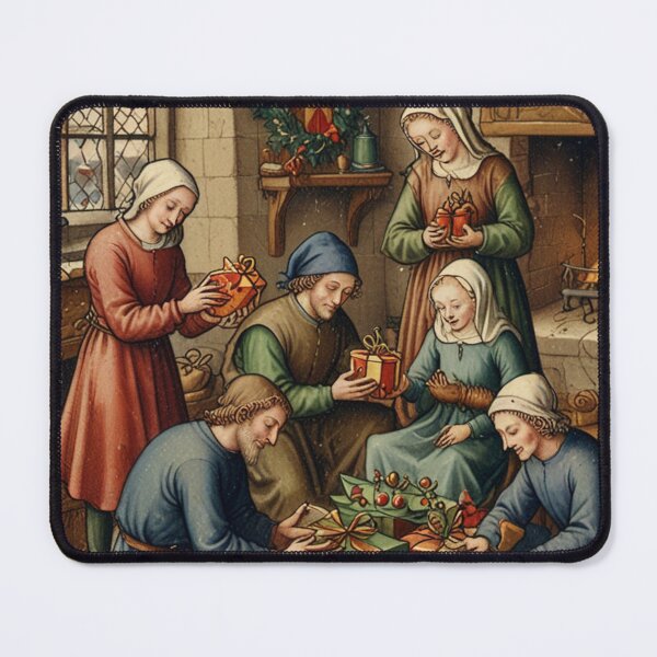 Artikelvorschau, Mittelalterliche Familie verpackt gemeinsam Weihnachtsgeschenke entworfen und verkauft von The Enchanted Treasury.