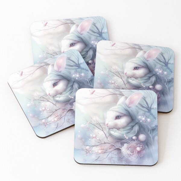 Item preview, White bunny in the snow in winter clothes. Winter landscape. Pastel colors. designed and sold by MagelliShop.