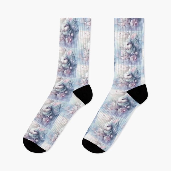 Item preview, White bunny in the snow in winter clothes. Winter landscape. Pastel colors. designed and sold by MagelliShop.