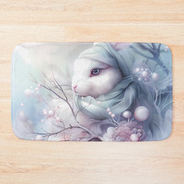 Item preview, White bunny in the snow in winter clothes. Winter landscape. Pastel colors. designed and sold by MagelliShop.