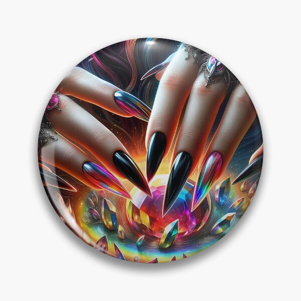 Item preview, Black and iridescent extra long sharpy witchy nails over colorful crystals designed and sold by EmeraldeaArt.