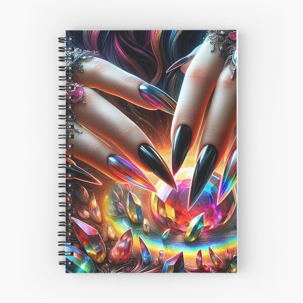 Item preview, Black and iridescent extra long sharpy witchy nails over colorful crystals designed and sold by EmeraldeaArt.