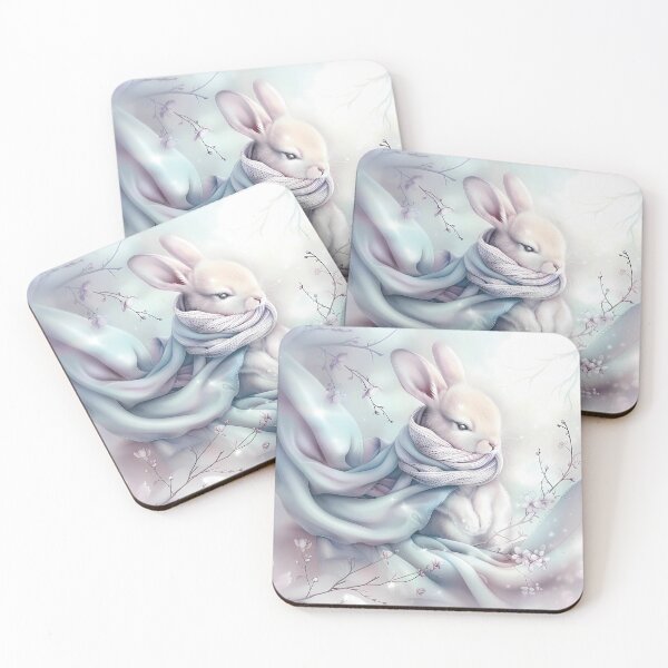 Item preview, White bunny in the snow in winter clothes. Winter landscape. Pastel colors. designed and sold by MagelliShop.