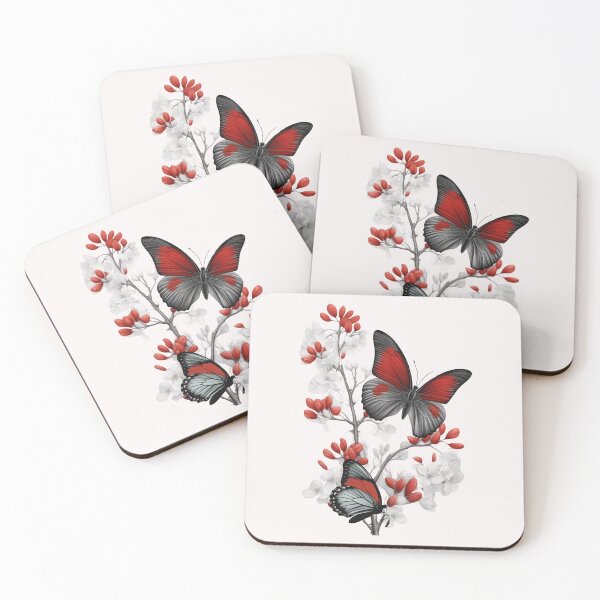 Item preview, Red Butterflies Flowers designed and sold by HappyLifeCreate.