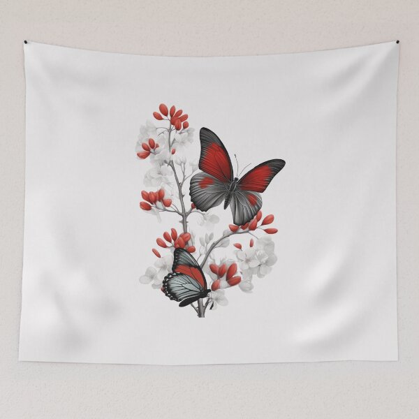 Item preview, Red Butterflies Flowers designed and sold by HappyLifeCreate.