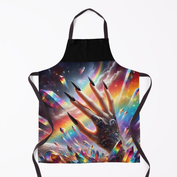 Item preview, Hand of a witch: Long Black Nails placed on crystals under a rainbow cloudy sky designed and sold by EmeraldeaArt.