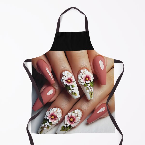 Item preview, Floral beautiful manicure with two white 3D flower decorated nails and nude peach pink rest nails on female hands designed and sold by EmeraldeaArt.