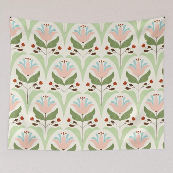 Item preview, Diseño floral folclórico con estampado retro de tulipanes rosas designed and sold by Studio Dotsch.