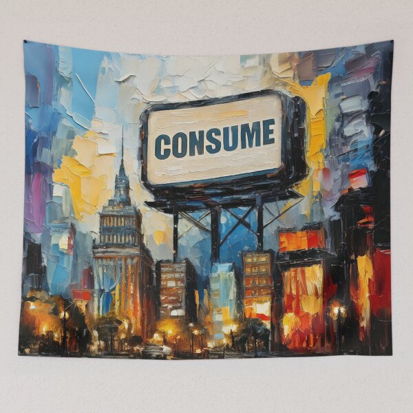 Item preview, Consume Billboard over an Abstract City designed and sold by ArtFactoryAI.