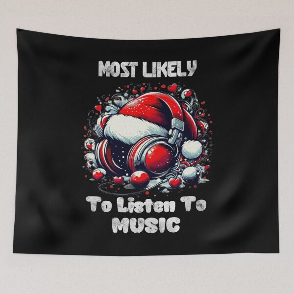 Item preview, Most Likely To Listen To Music Christmas Matching Family Funny Santa's Hat Headphones designed and sold by Creat-Des.
