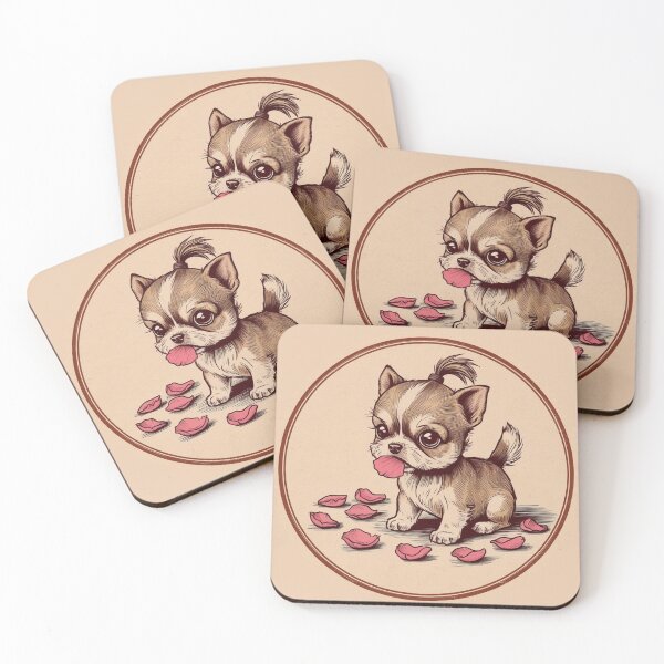 Item preview, Tiny Dog with Big Eyes Playing with Rose Petals designed and sold by AlinaSCorner.