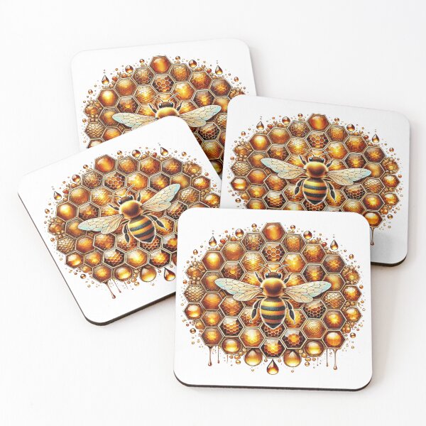 Item preview, Bee on Honeycomb Pattern – Golden Amber & Honey Hexagonal Design designed and sold by Porosenok.