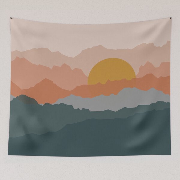 Item preview, Minimal abstract sunset mountains designed and sold by alienrabbit.