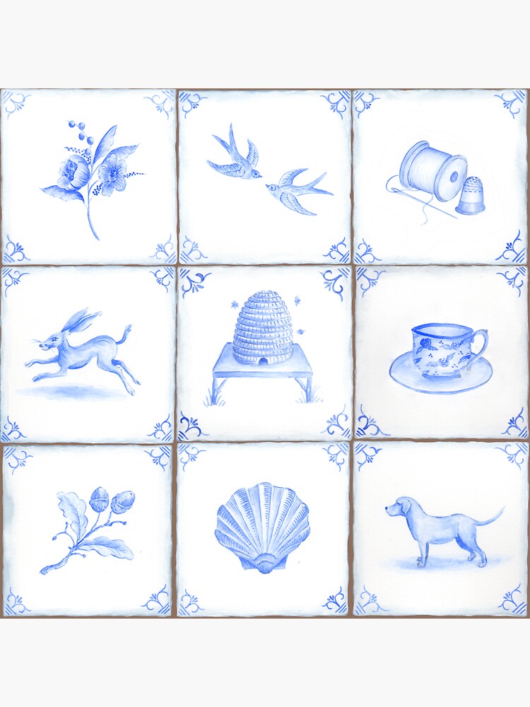 Blue And White Delft Tile Design Sticker For Sale By TheodoraG