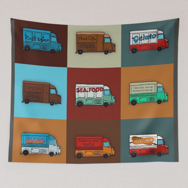 Item preview, 9 French food delivery vans designed and sold by Antoine Marineau Bélanger.