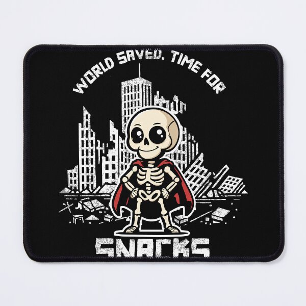 Item preview, Funny Skeleton Hero: World Saved, Time for Snacks designed and sold by GameLoreGifts.