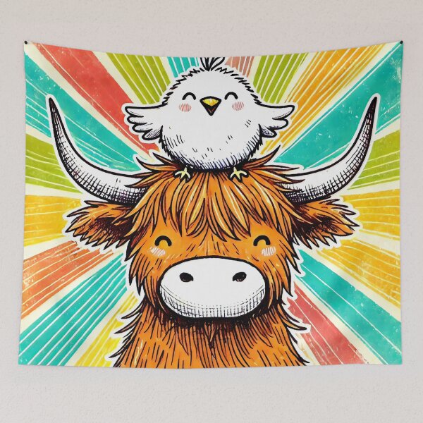 Item preview, Highland Cow and Silkie Chicken Farmyard Friendship designed and sold by ChrisButler.